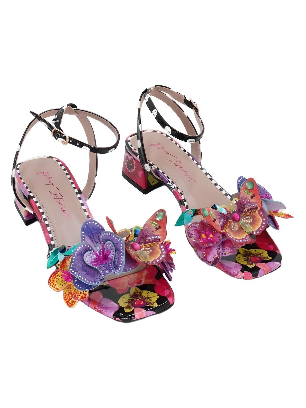 Betsey Johnson Maranda Black Multi Floral Butterfly Applique Size 5.5M